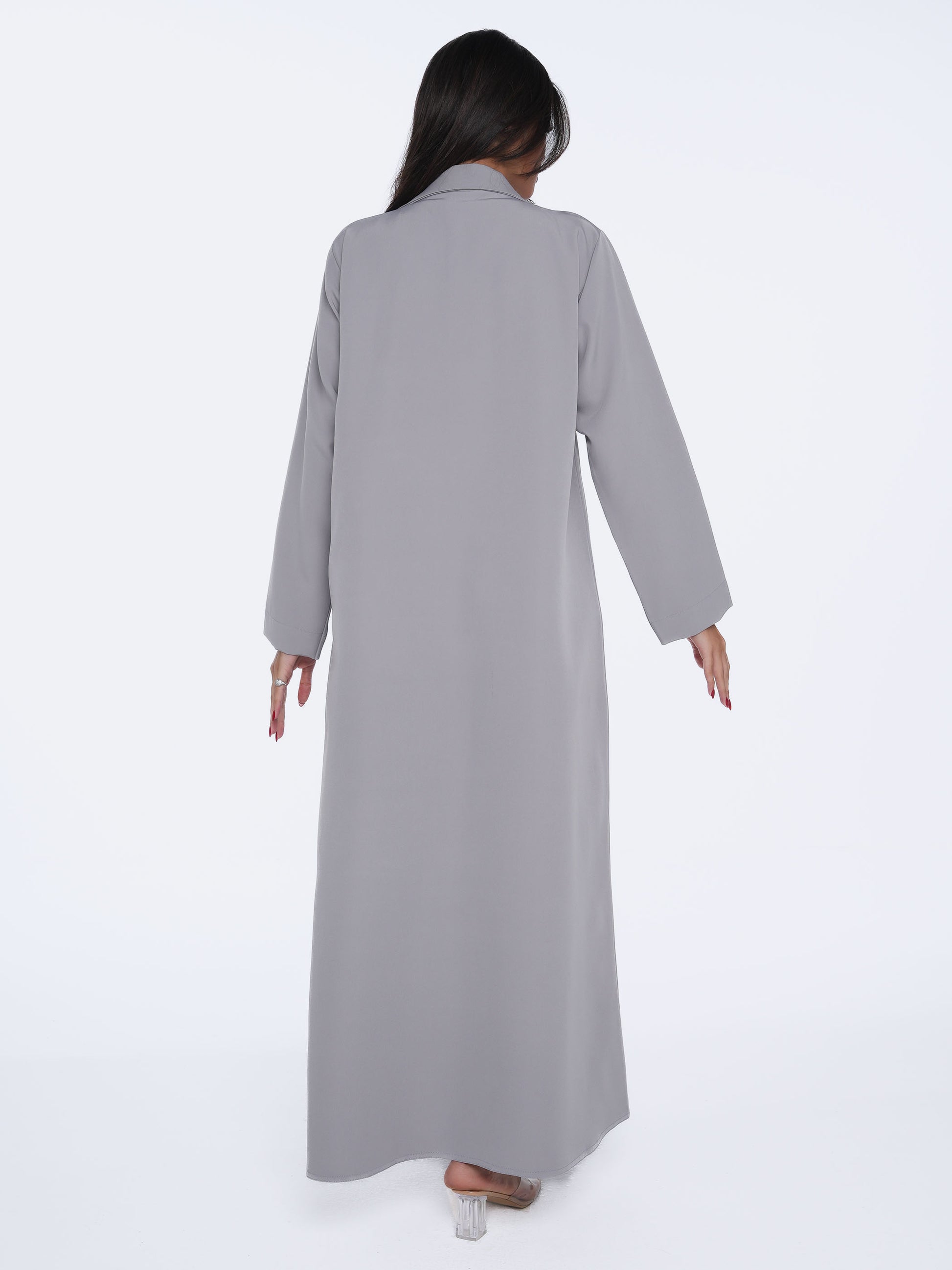 Grey Metallic Button Abaya