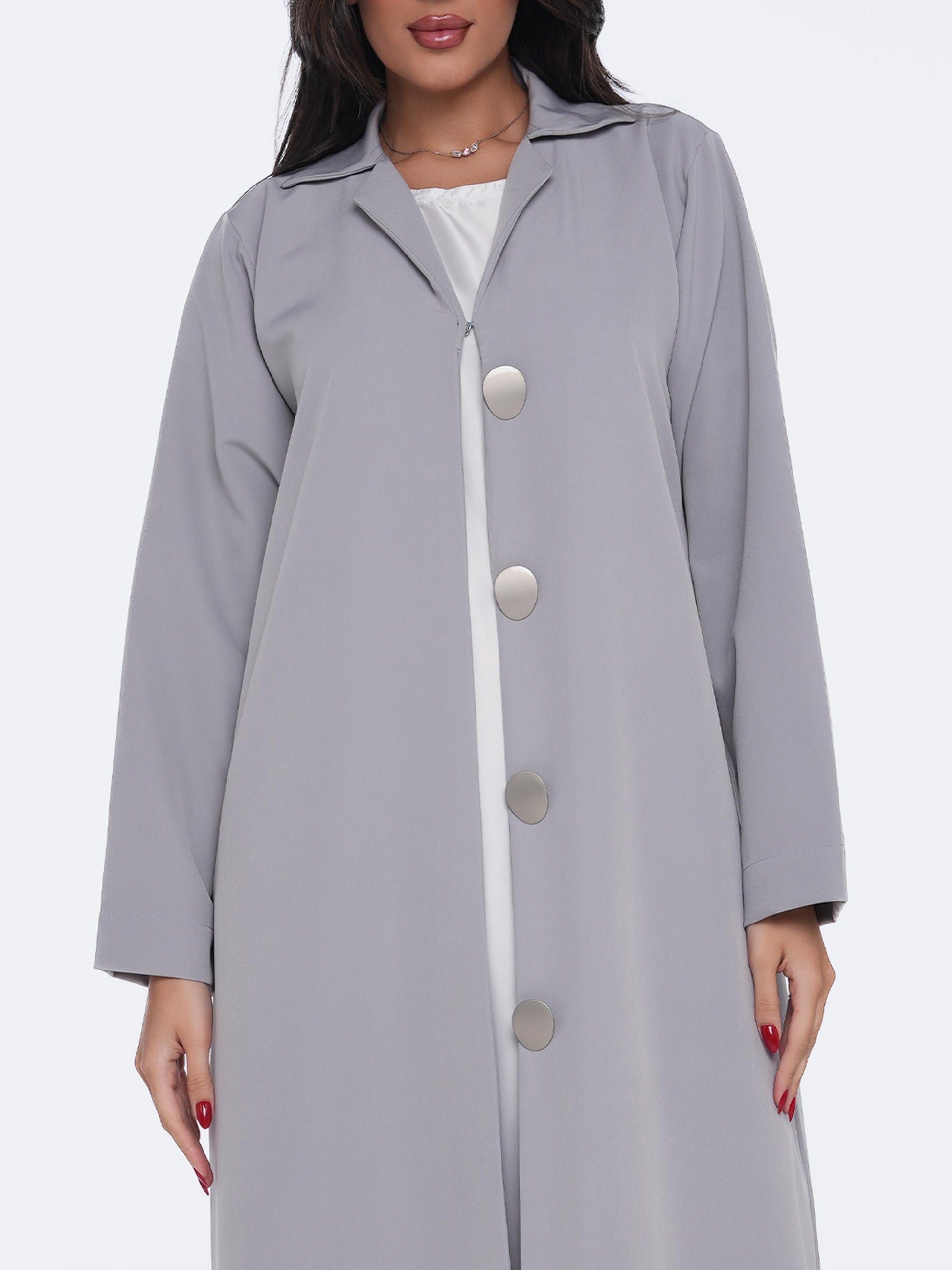 Grey Metallic Button Abaya