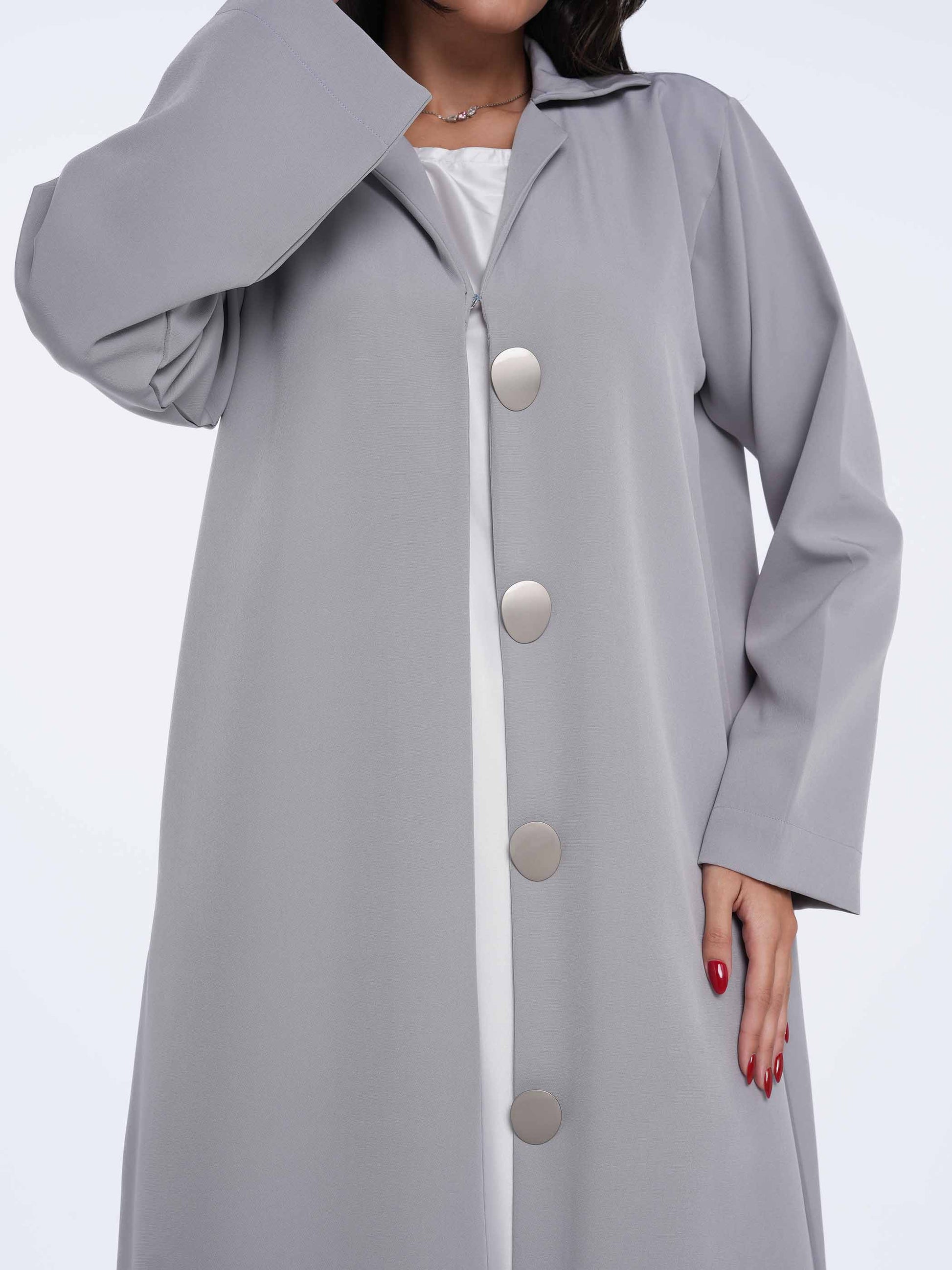 Grey Metallic Button Abaya